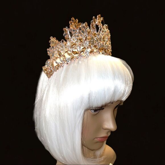 Crystal and topaz tiara! Gold tiara with crystal and topaz stone design! main image 6